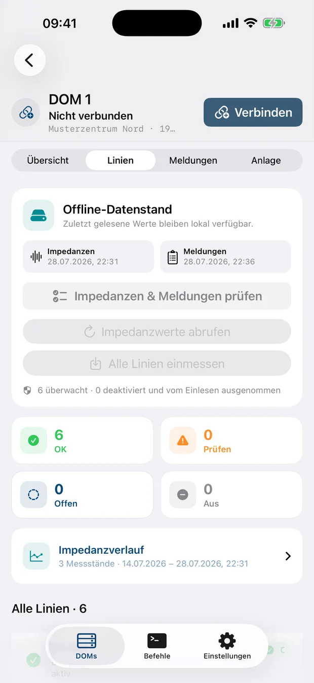 Linien- und Impedanzansicht in D1 Toolbox