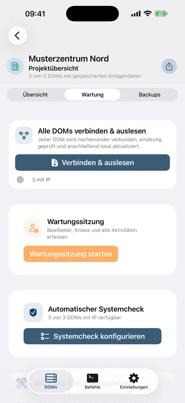 Wartungssitzung in D1 Toolbox